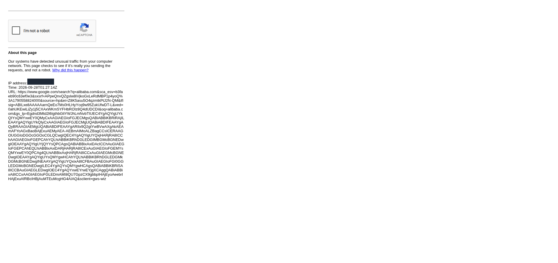Google /sorry/ unusual traffic page with a reCAPTCHA